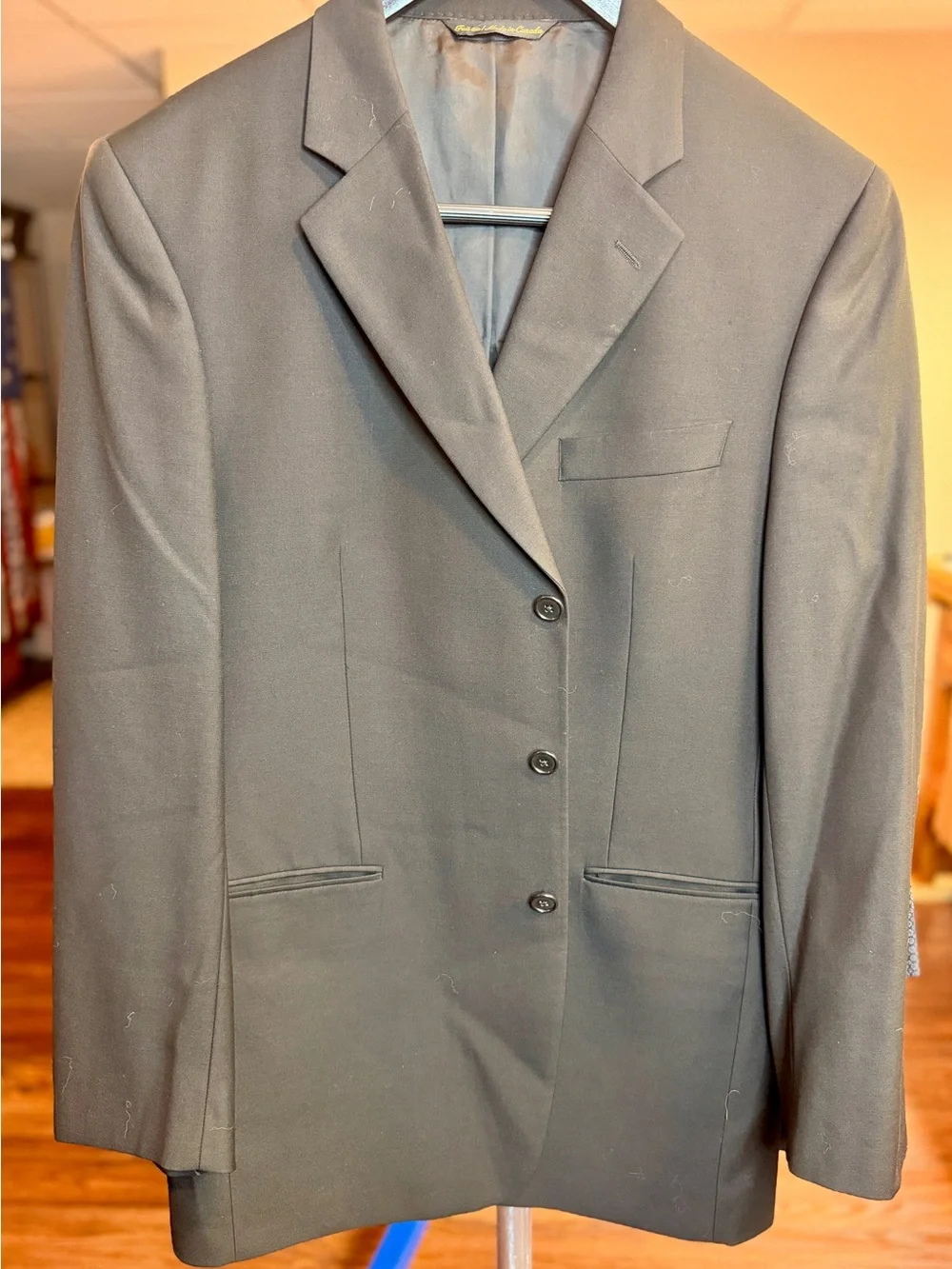Black 3-Button Blazer - Super 100's Wool (44L)